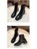 Beige Slimming Square Toe Chunky Ankle Boots with Back Zipper and Fleece Lining for Women – 2025 Autumn/Winter Collection