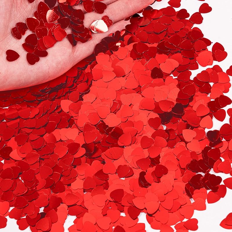 1500pcs/50g Valentines Day Hearts Confetti Decorations,Iridescent Red Heart Table Confetti Glitter Heart Sequ for Valentine's Day Wedding Birthday