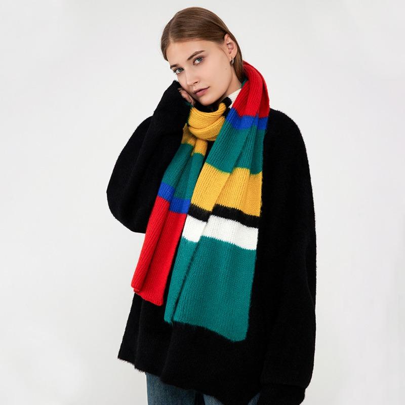 

Wool knitted striped scarf, new autumn and winter imitation cashmere scarf, scarf for women