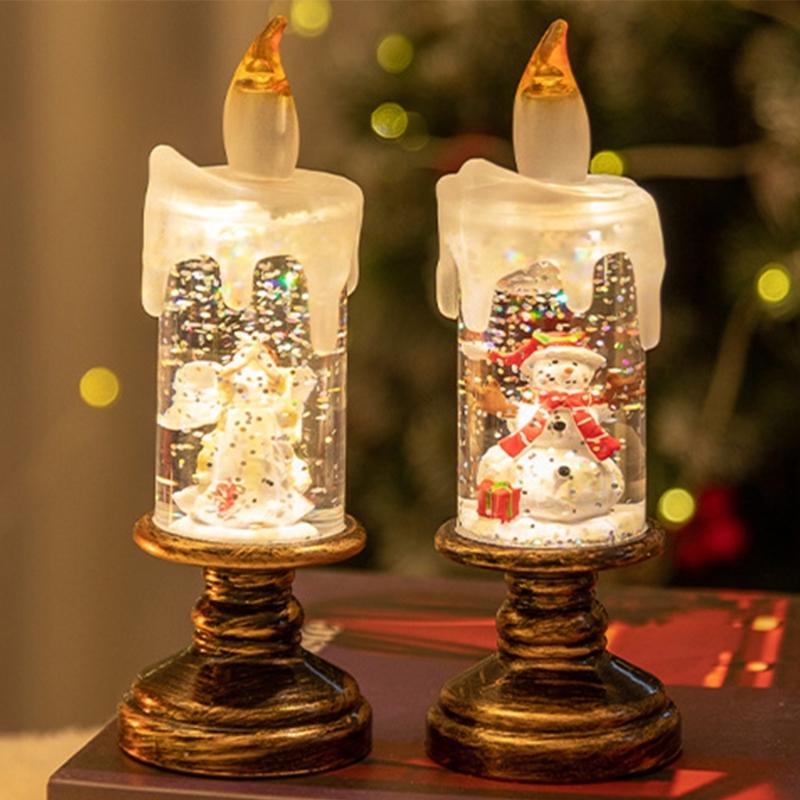 Snow Globe Candle Lamp With Realistic Floating Snowflakes Safe Plastic Design For Christmas Winter Party Homes Decors