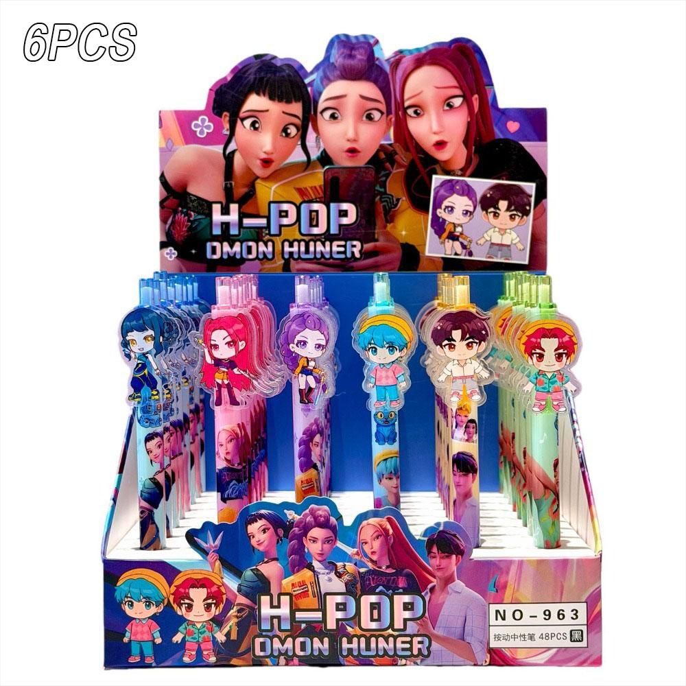 6PCS KPop Demon Hunters Mechanical Pencils Gel Pen Blind Box Cute Rumi Mira Zoey Writing Automatic Pen Set for Classroom Gifts