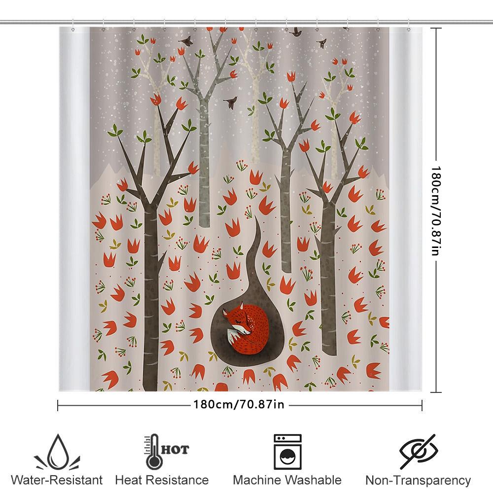 Fox Shower Curtain Woodland Forest Animals Bathroom Decor Nature Theme Waterproof Fabric Shower Curtains Vintage Home Decor