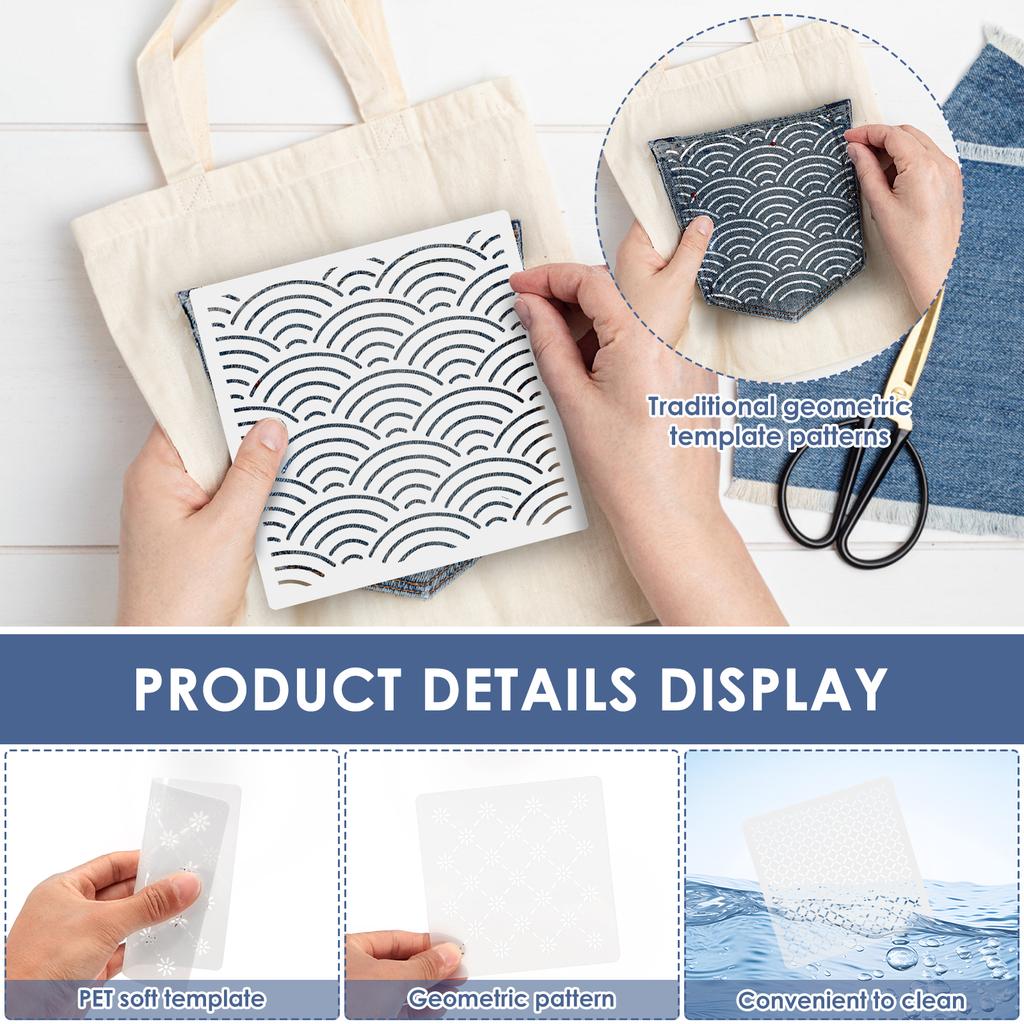 12Pcs Sashiko Stencils Kit Complete Sashiko Thread and Needles Thimble Set Denim Fabric Embroidery for Beginners Hand Quilting