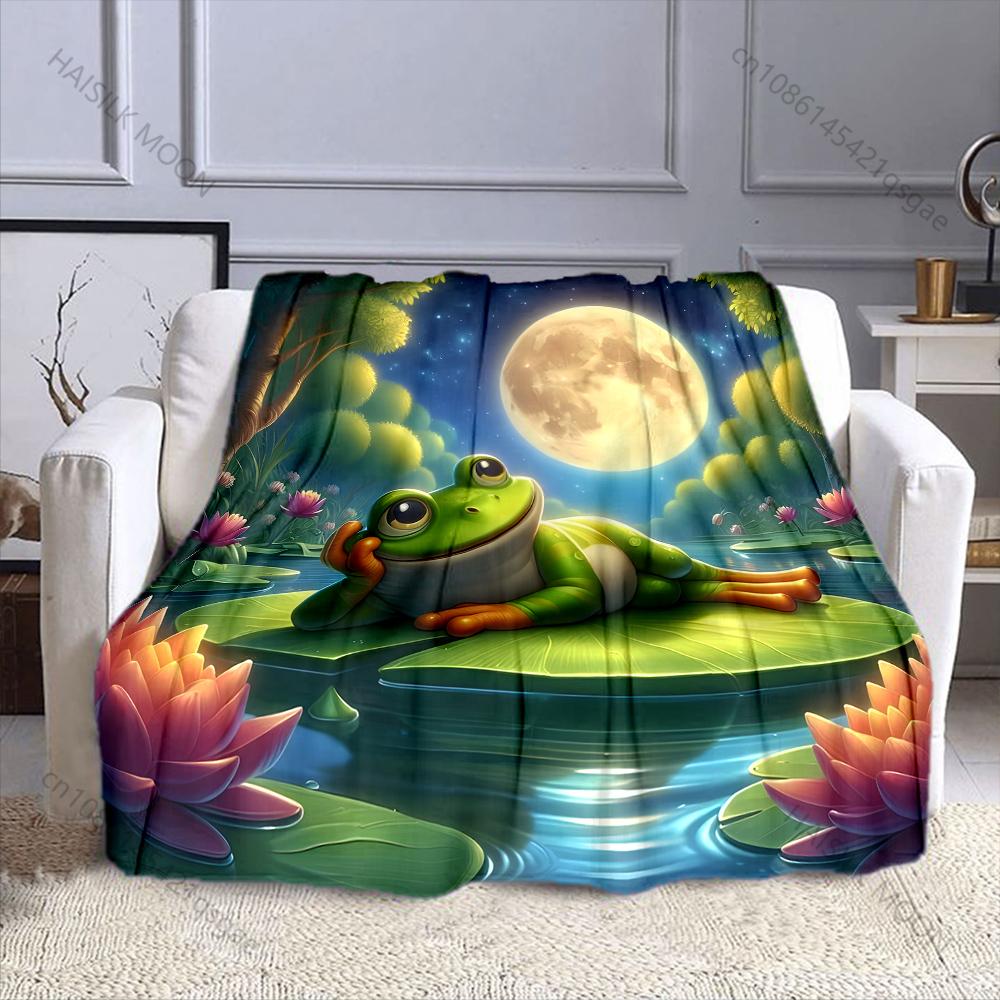 Frosch auf Seerosenblatt Muster Decke, Mehrere Größen, Flanell Material, Weich und Warm für Alle Jahreszeiten, Zuhause, Outdoor, Camping, Picknicks, Wohnmobil