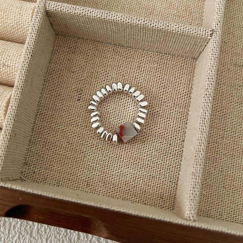 Pearl Beaded Ring Women's Elastic Rope Literary Stacking Index Finger Ring High-end Handmade Ring Jewelry