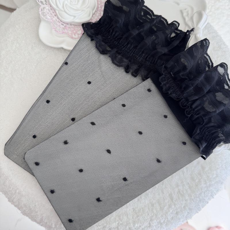 Ультратонкие черные кружевные гольфы в горошек выше колена для женщин. One Size чёрный