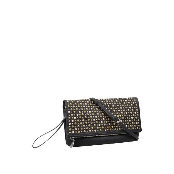 Pouch Bag - LE TEMPS DES CERISES - MANIA 5 - Black - Removable Shoulder Strap - Decorative Studs