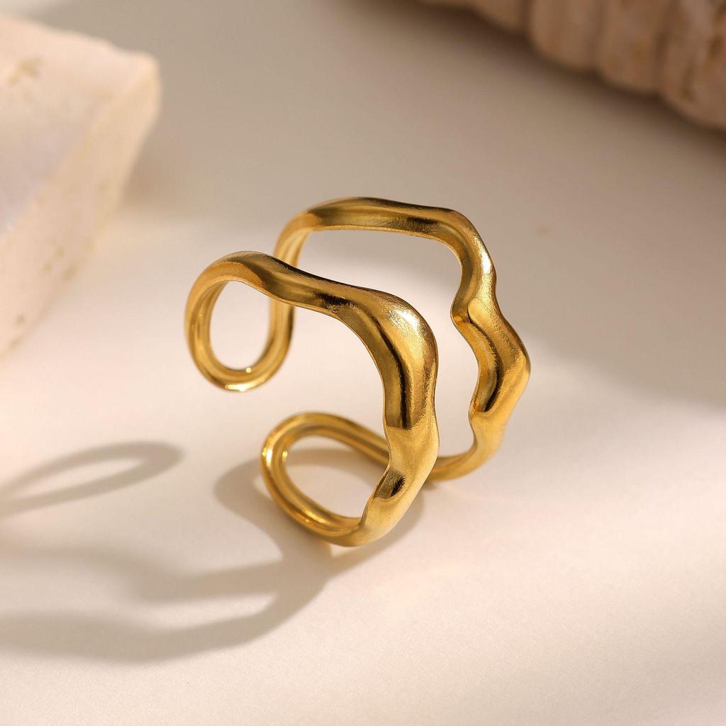 18K Gold Plated Titanium Steel Open Ring: European Fashion, Trendy & Stylish Design for Women.