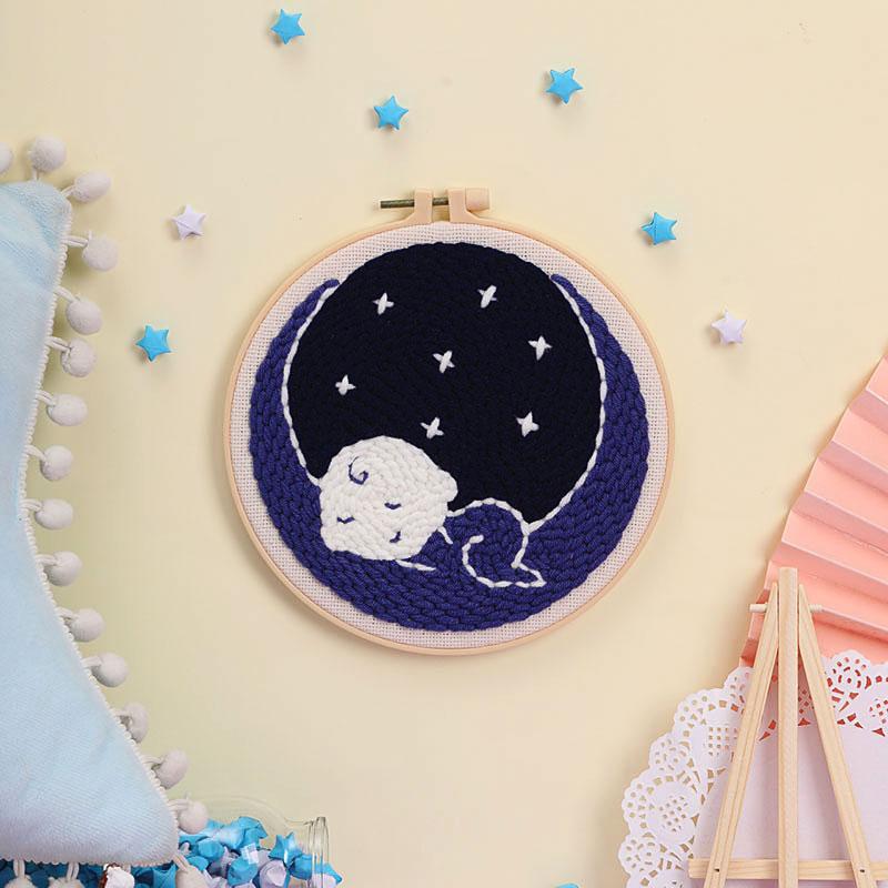 Russian DIY Punch Needle Embroidery Kit: Includes Yarn, Needle, Latch Hook, & Hoop for Knitting & Ornament Crafting