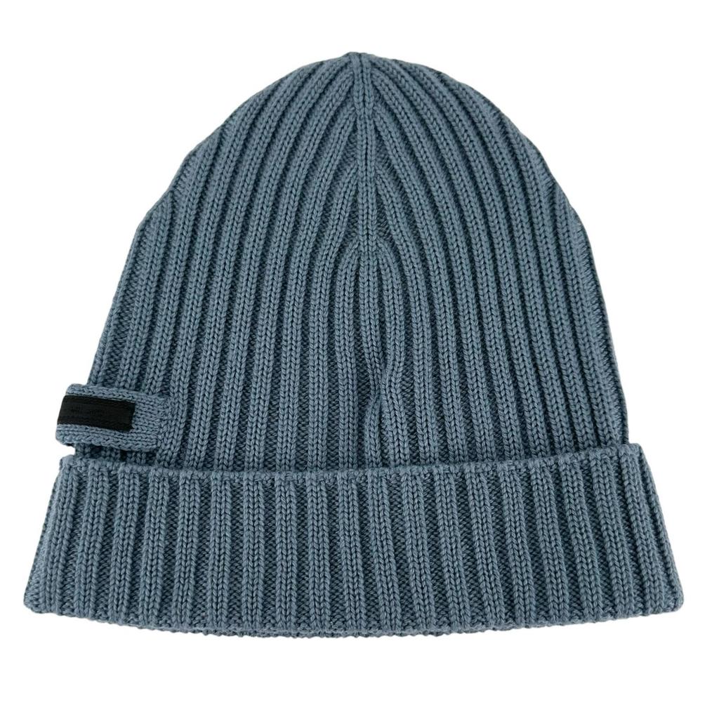 Excellent PRADA Knit cap Logo tag ribbed knit hat blue wool mens M UMD188 Used