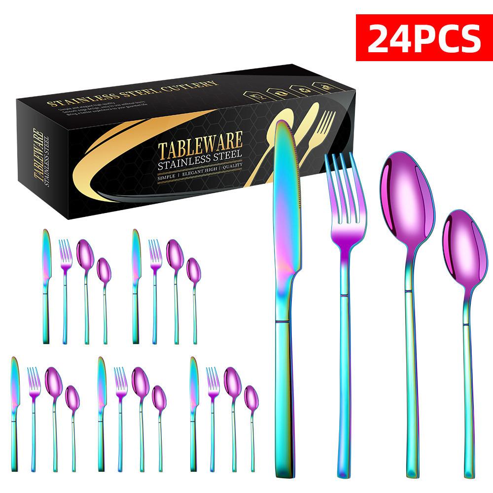 Stainless Steel Tableware Gift Box Set, Western Knight, Knife, Fork, Spoon, Hotel, 24 Pcs