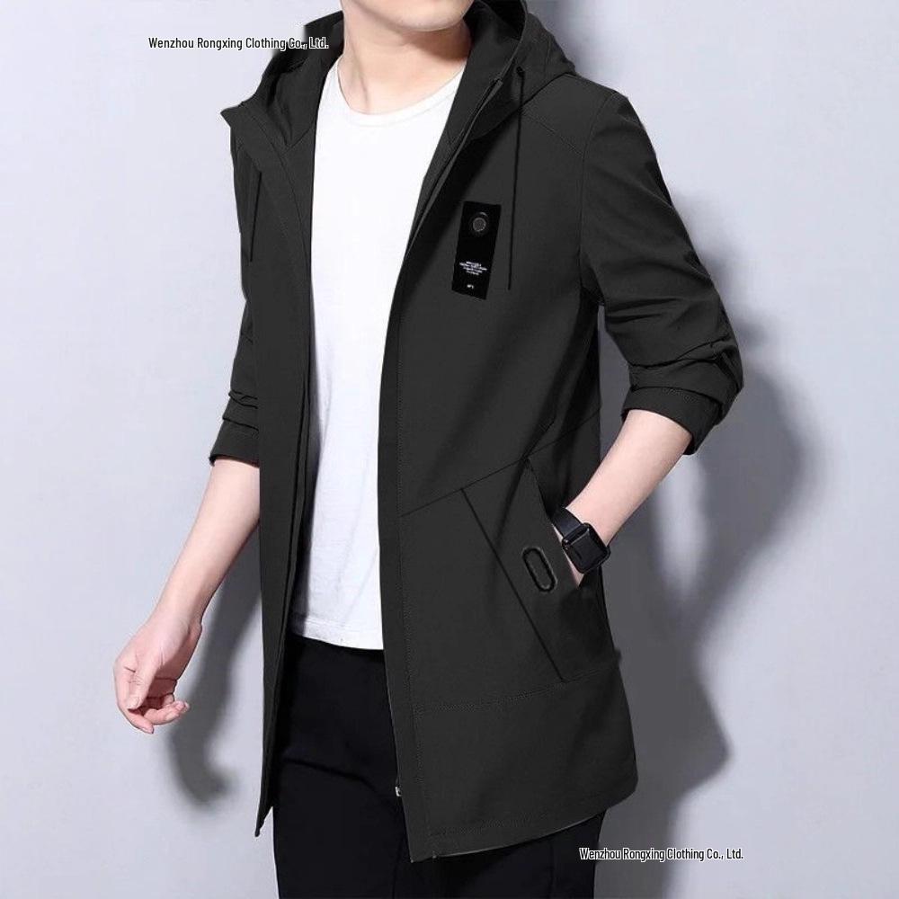 2025 Men’s Mid-Length Fleece-Lined Trench Coat – Trendy, Casual, and Warm for Autumn/Winter.