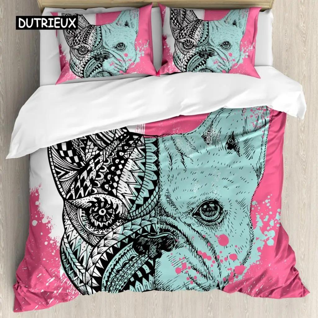 3D Dog Bedding Set Cute French Bulldog Puppy Duvet Cover Sets Cartoon Bed Cover Pet Animals Home Textiles Queen 23Pcs King Full