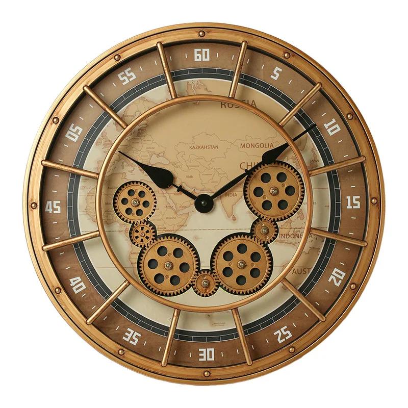 Retro Industrial Roman Wall Clock  Gear Rotation Clock Living Room Decorative Wall Clock Stylish Silent Wall Clock Quartz Clock 45x45x7.5cm
