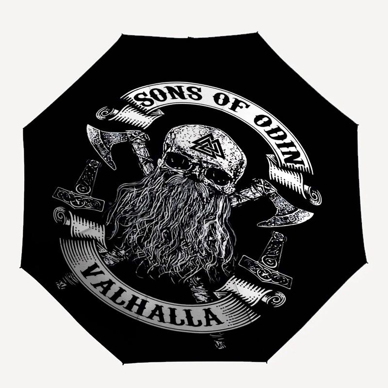 

1pc Viking Valhalla Automatic Open Close Umbrella Windproof Canopy, Automatic Open Close Button10191