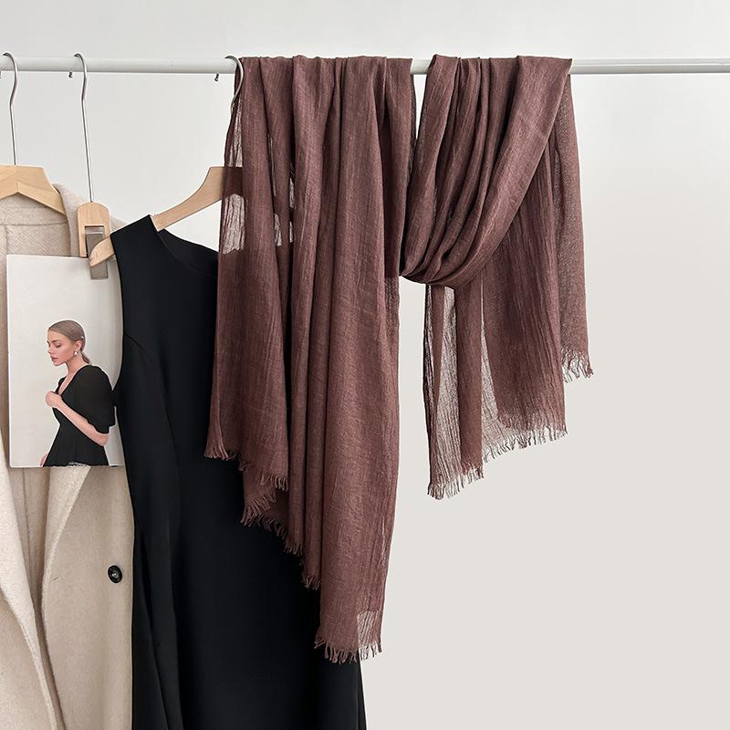 Cotton and linen scarf, fashion, literary style, solid color, linen scarf, women's air-conditioned room, shawl, and sunscreen silk scarf outside.