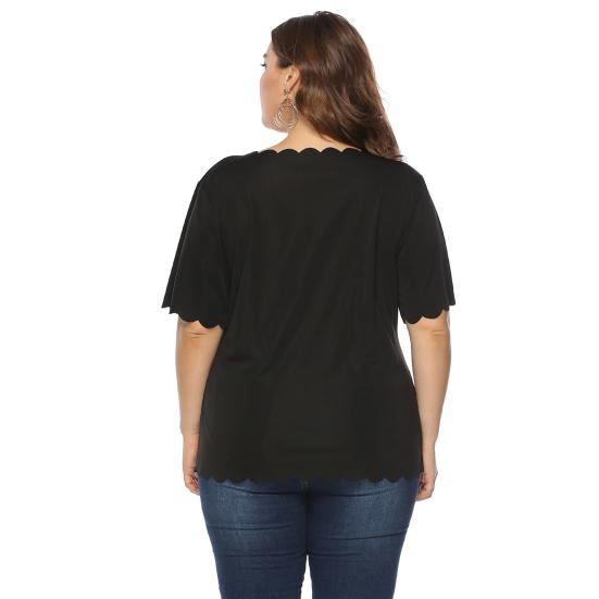 Kurzärmliges Oberteil in Übergröße für Damen, lockeres T-Shirt mit Rundhalsausschnitt, lässige Sommerbluse mit gewelltem Saum für den Urlaub zu Hause