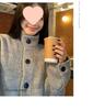 American Retro Gray Wool Blend Stand Collar Jacket - Women's Casual Autumn/Winter Top