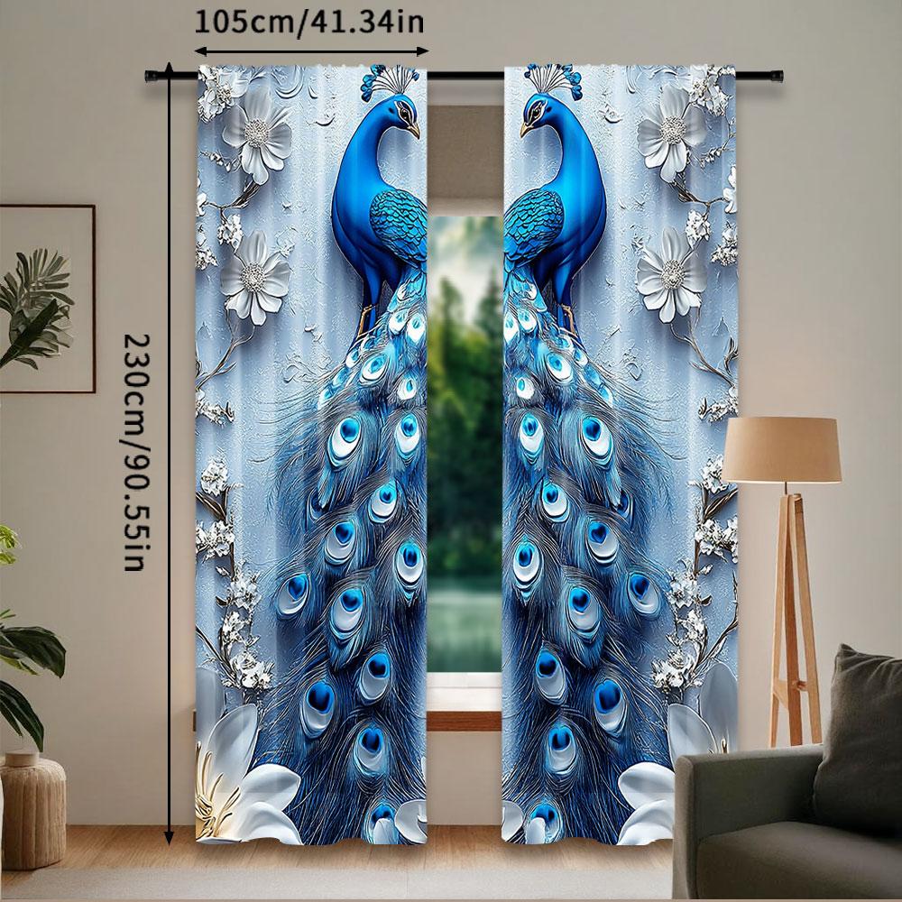 2Pcs Gothic Blue Peacock Curtain Elegant Decorative Room For Living Room Bedroom Office Kitchen Bathroom With Vibrant Colors And