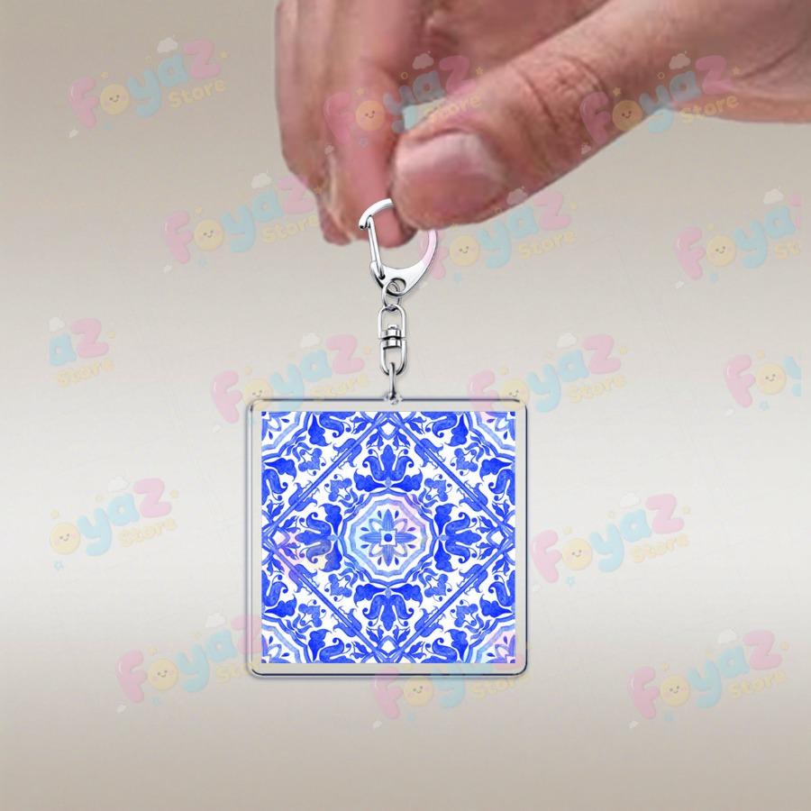 Abstract Portugal Ceramic Tile Patterns Keychains for Accessories Geometric Mediterranean Jewelry Keyrings Charm Friends Gifts