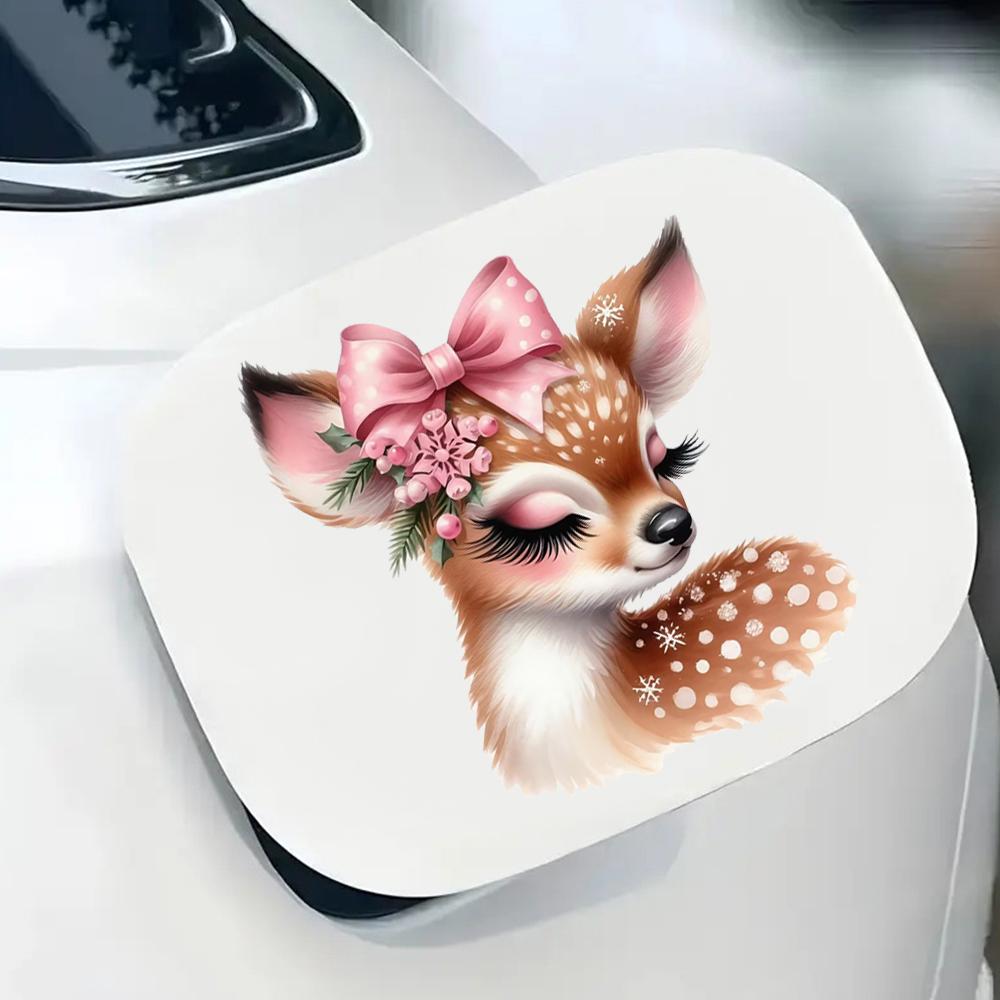 QT2405#15cm Cute Deer Sticker with Pink Bow - Holiday Decor, Durable Vinyl, Perfect for Motorcycles, Cars, Trucks, Laptops