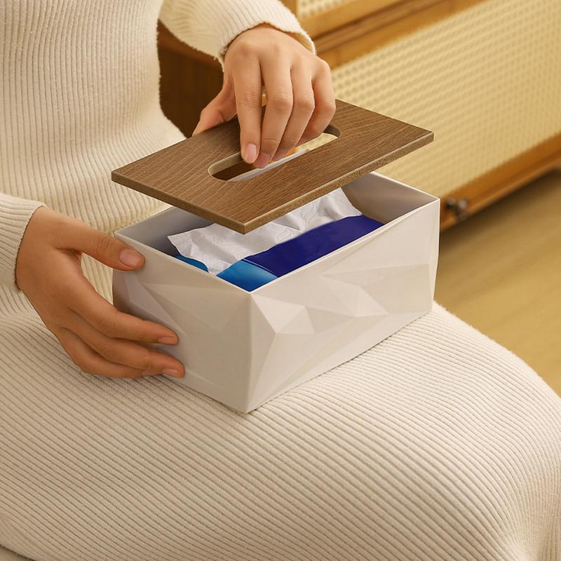 Large Capacity Tissue Box With Wooden Lid Elegant Minimalist Design Home Decor Modern Square Tissues Box For Living Room Bedroom