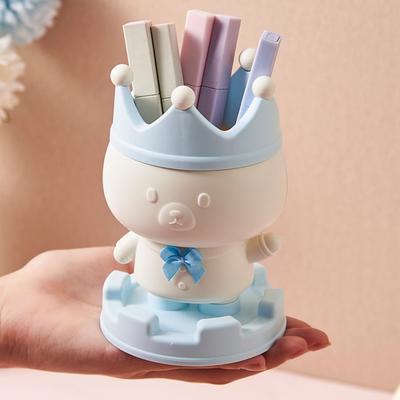 Pen Holder Cartoon Pig Design Desk Organizer Multi-functional Makeup Brush Storage Holder for Home School Office Supplies