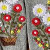 Fingerless Warm Gloves Knitted Mittens Stretchy Cartoon Embroidery Flower Mitten