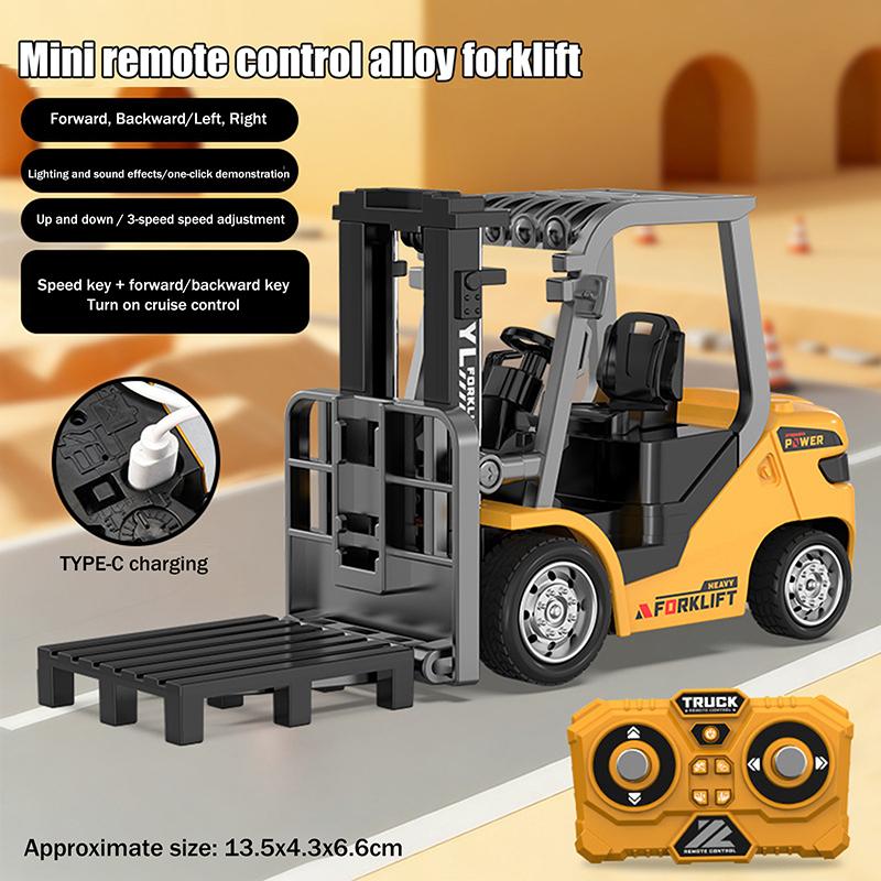 1/64 Remote-Controlled Alloy Forklift Engineering Vehicle Tabletop Toys Model Collection Gift For Boys