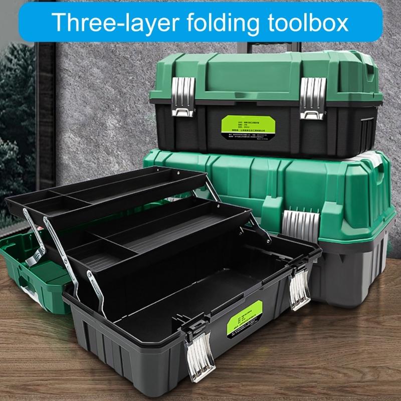 17inch Toolbox Organizers Storage Case With Three Foldable Trays and Lockable Lid, Portable Dividers And Carrying Handle