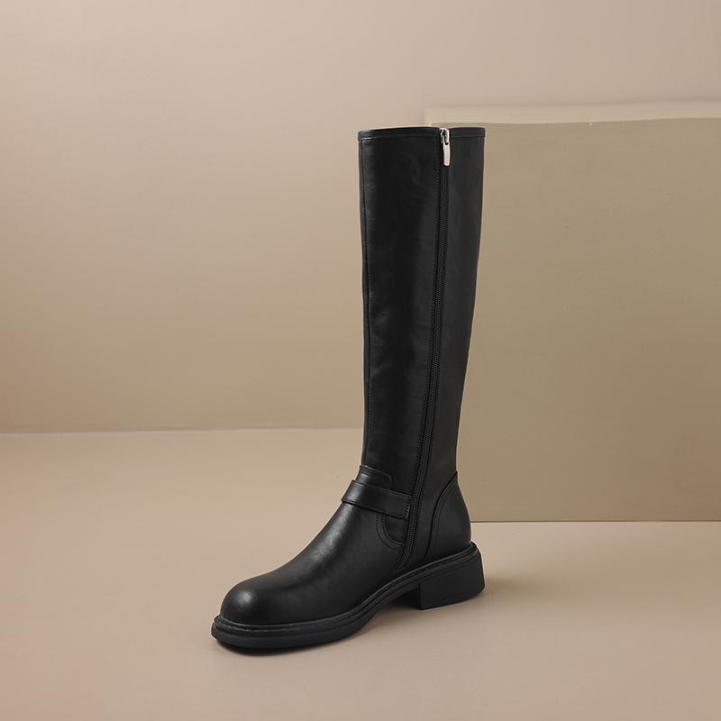 Autumn Winter Belt Buckle Women Knight High Boots Street Style Ladies Short Plush Slim Long Booties Botas De Inverno Feminina