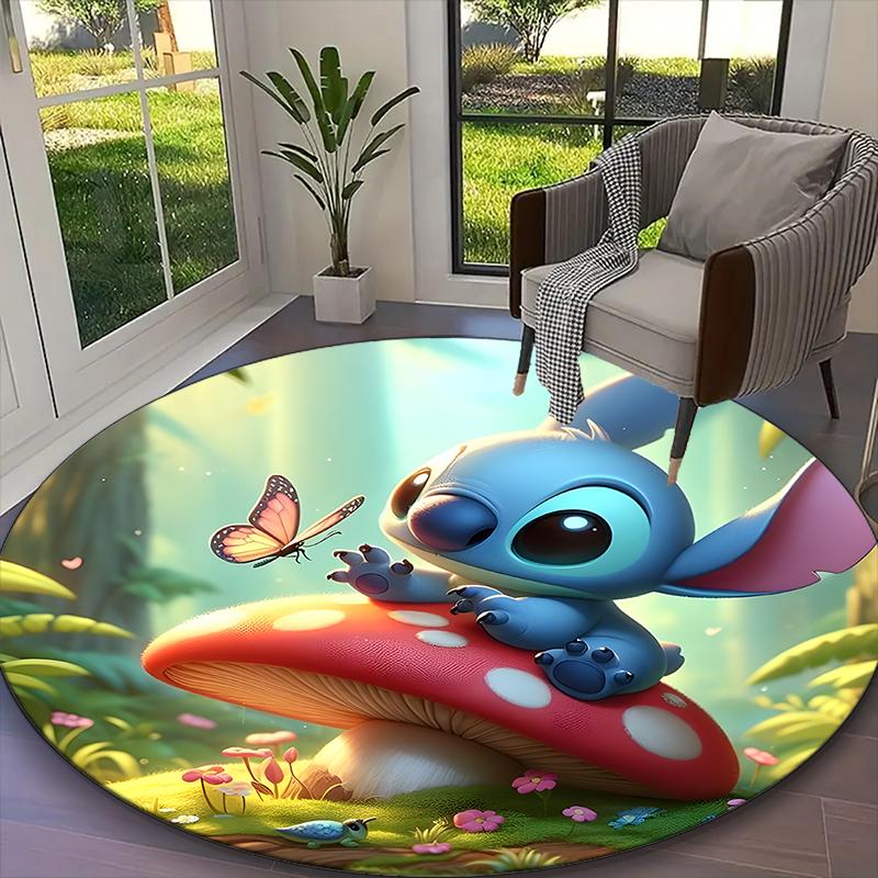 1pc Stitch Moonlight Crescent Floral Rug, Digital Printed Home Chair Sofa Mat, Durable Office Round Carpet, Beautiful Festival Decorations