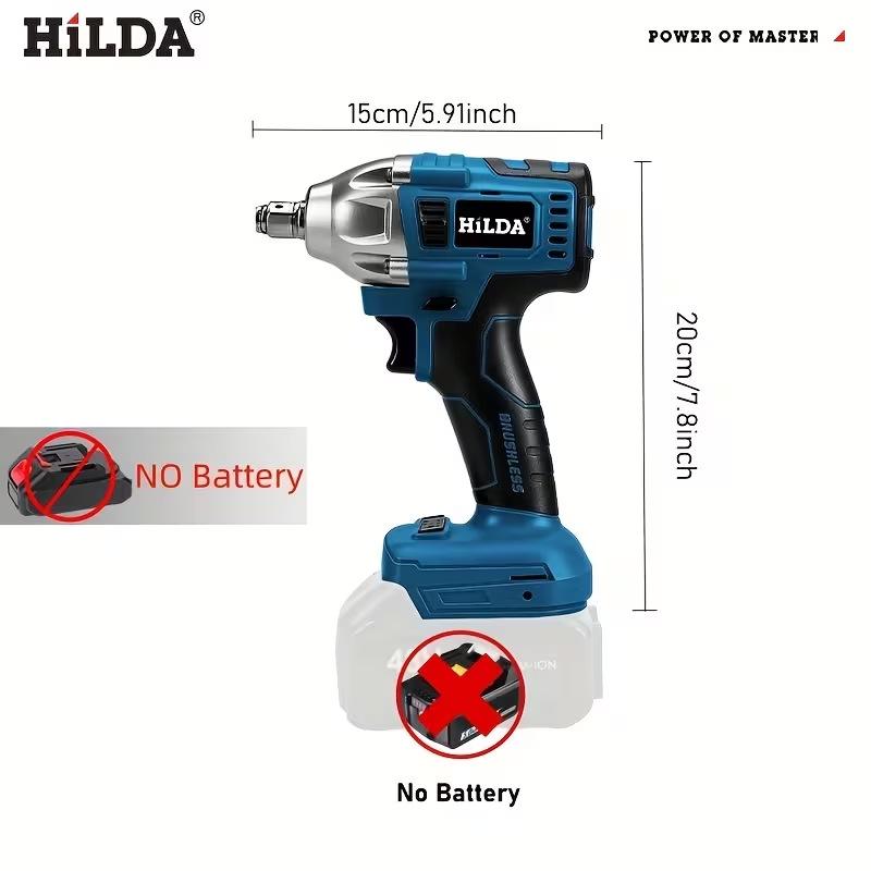 HILDA 18V Brushless Impact Wrench with LED Light - High Torque Multifunctional Auto Repair Tool.