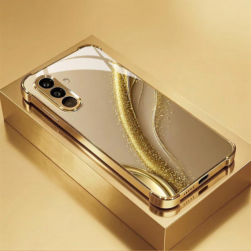 Vergoldetes Glitzer Muster Glas Handyhülle geeignet für Samsung Galaxy S26 S25 S24 S22 S21 S20 FE/Ultra/Plus Vier-Ecken-Sturzschutz