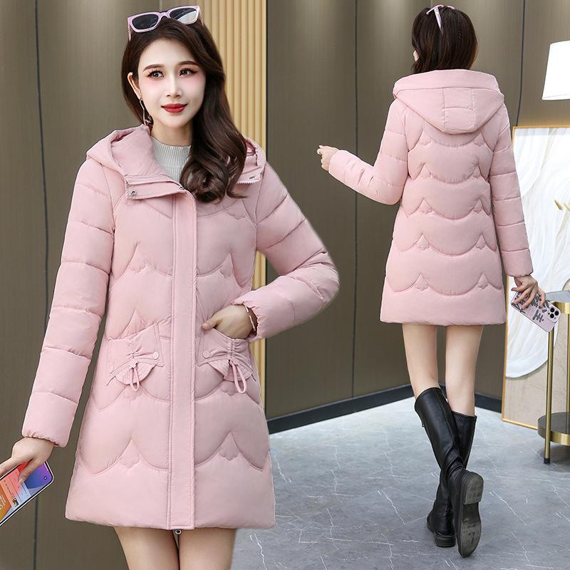 Down Cotton Jacket Women's Mid-length Model 2025 New Winter Korean Version Slim and Thickened Warm Hooded Jacket Cotton Jacket