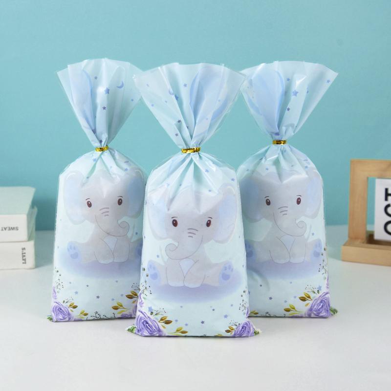 

25/50pcs Cute Elephant Candy Cookie Bags Girl Boy Baby Shower Gift Cellophane Treat Bag for guests Kids Birthday Party Supplies 25pcs