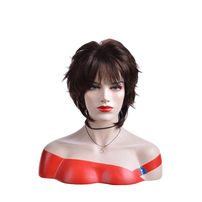 Short Brown Wigs for Women Synthetic Fiber Hair Fake Wig with Bangs Mommy Wig Hair Replacement Wigs Long Hair Ends Daily Use