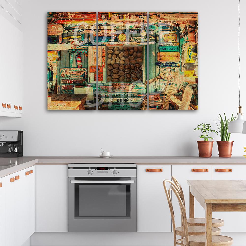 Three Piece Picture Canvas Print Coffee Abstract