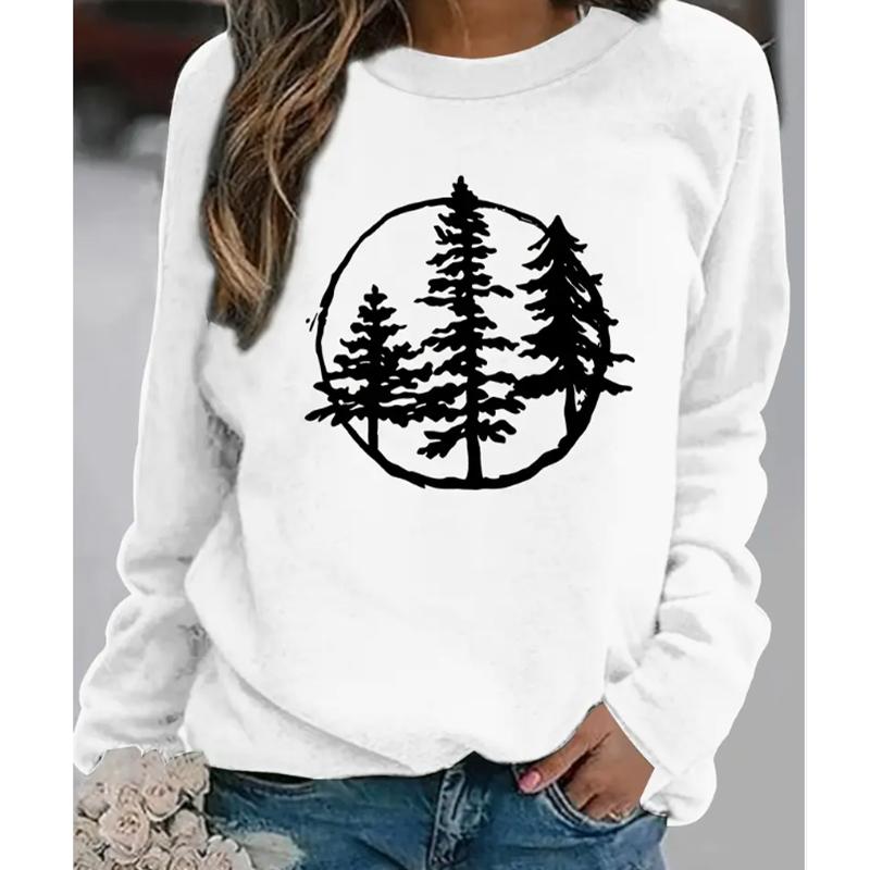 

2025 Autumn & Winter Women s New Casual Crew Neck Long Sleeve Top 3D Retro Pattern XS белый