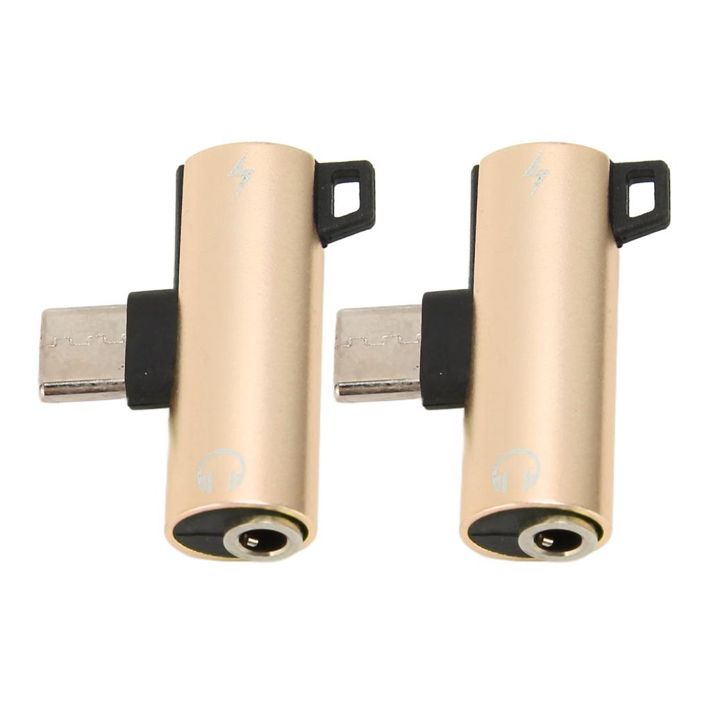 2Pcs USB C to 3.5mm o Adapter 2 in 1 Type C 3.5mm Listening Music While Charging Durable ABS