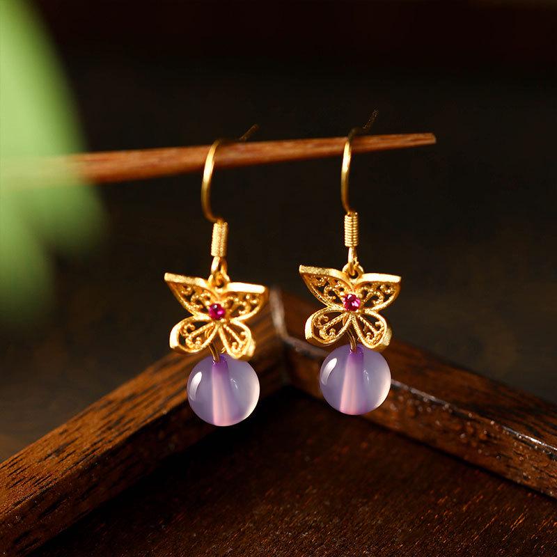 Aieryuan Butterfly Stud Earrings - Women's Retro Chinese Style, Versatile Niche Light Luxury Accessories.