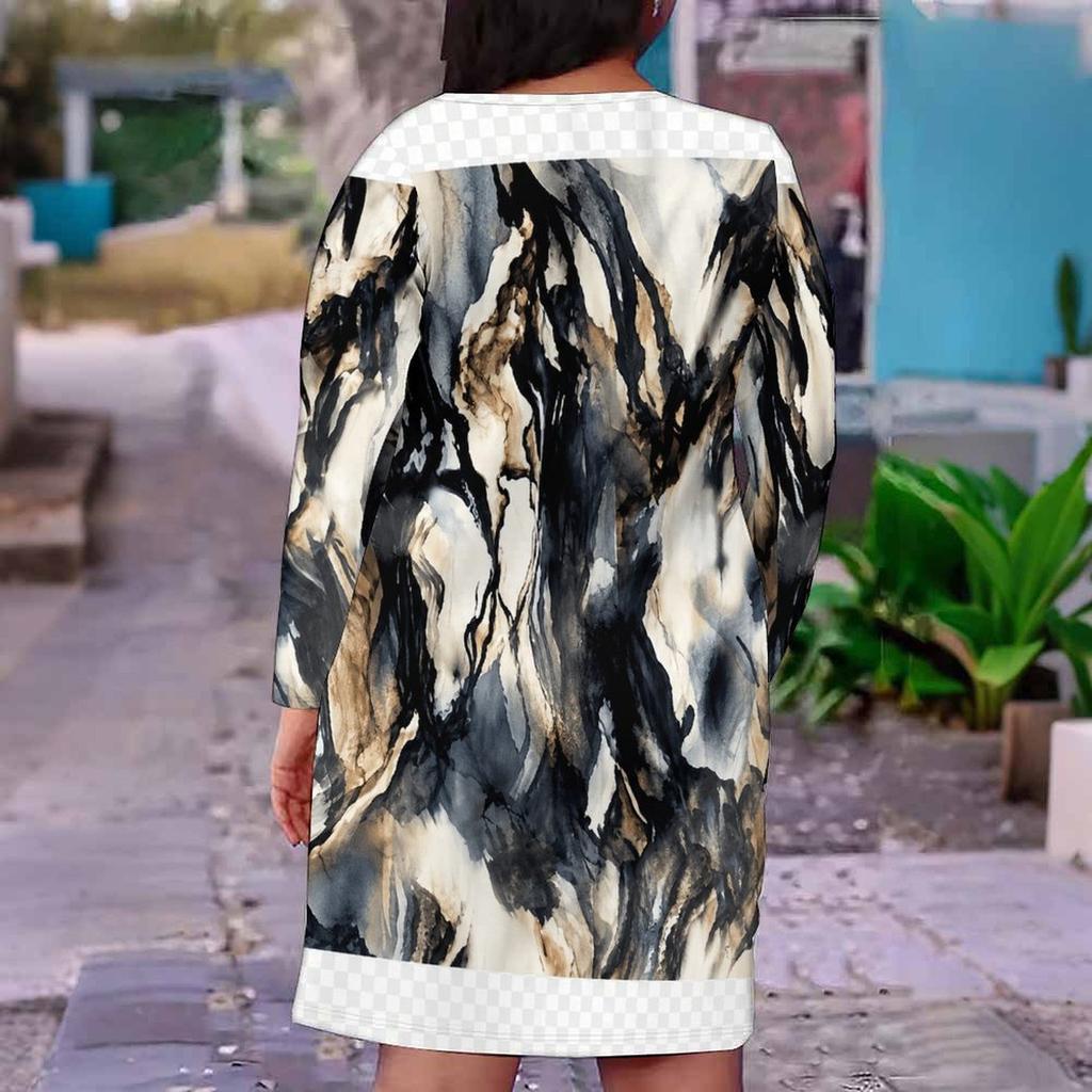 Women Plus Size V Neck Long Sleeve Pink Yellow Blue Printed Fitted Dress