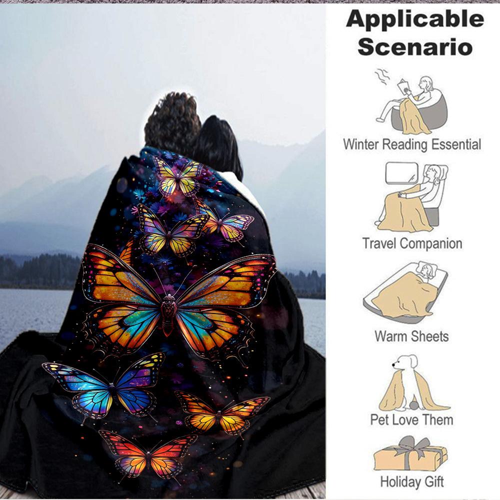 1pc Butterfly Print Blanket Lightweight Flannel Blanket Throw Blanket For Sofa, Bed, Travel, Camping, Livingroom, Office, Couch, Chair, And Bed yy2510