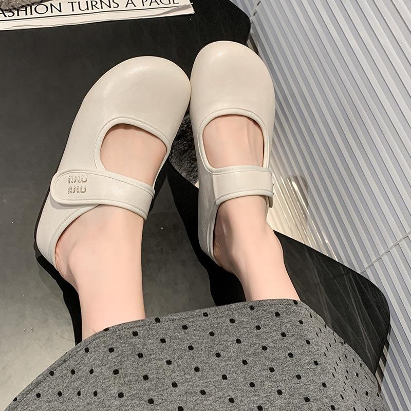 Mary Jane bag head half slippers women's outer wear spring and summer new inner height increase flat bottom Velcro drag