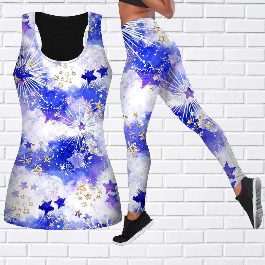 Gold Star Print Yoga-Outfit für Damen, modische Workout-Leggings, Fitness, Sport, lässige Yoga-Hose