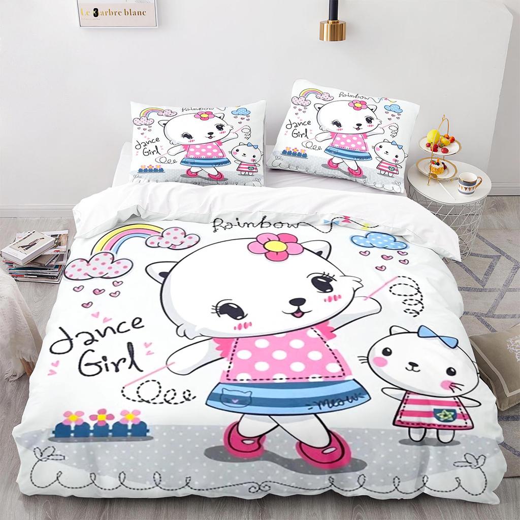 Rainbow Cat Bedding Set Single Twin Full Queen King Size Kawaii Girl Bed Set Aldult Kid Bedroom Duvetcover Sets 3D Print 013