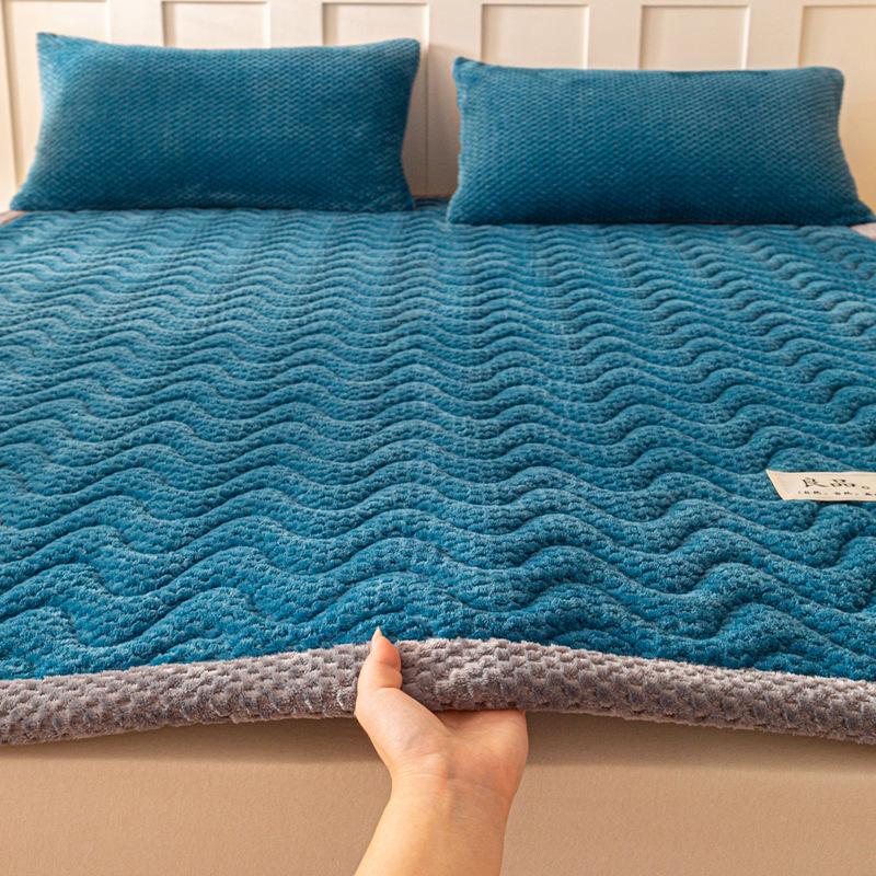 Thick Plush Winter Bed Pad - Solid Color, Warm Milk Velvet Mattress for Dormitory or Bedroom