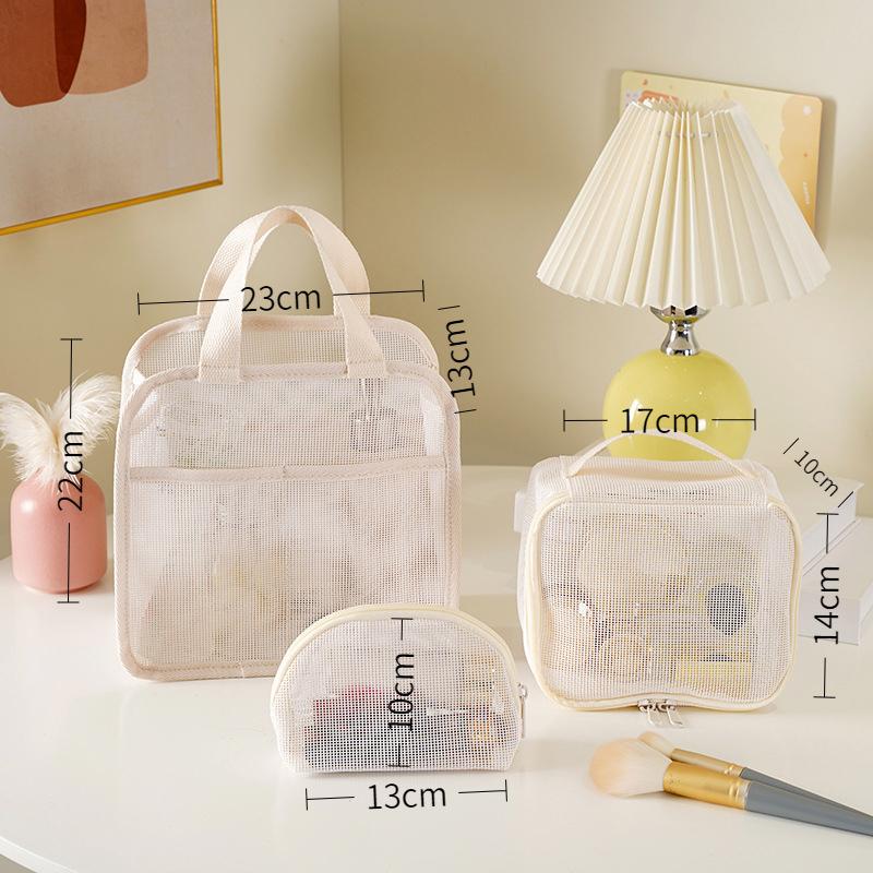 1 3Pcs Makeup Bag Mesh Handbag Portable Cosmetic Organizer Zipper Storage Pouch for Travel Purse and Lipstick