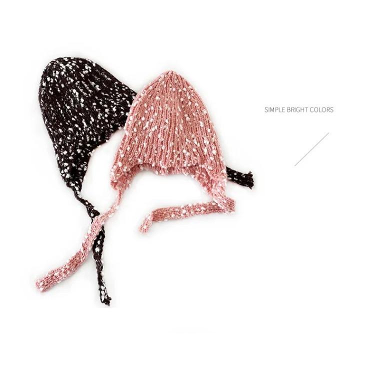 Cute Baby Girl Hat with Braids Brim Winter Warm Knitted Earflap Cap Fashion Beanie for Toddler Soft Yarn Crochet Infant Hat