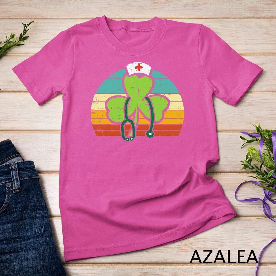Shamrock Nurse Stethoscope Retro St Patricks Day Nurses RN Unisex T-shirt 2 4XL